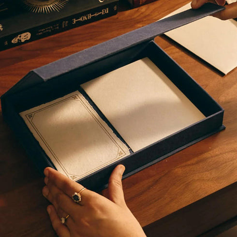 Boxed Thank You cards with Envelopes - Handmade Deckled Edge Cotton Rag Paper, Gold and Silver Foil Blank Note Cards