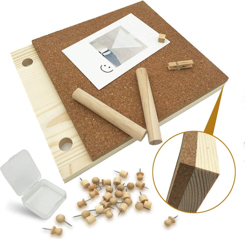 Desktop Cork Board, 10'' x 8'' Bulletin Board with 12 PCS Push Pins, Decorative Message Board for Home School Office