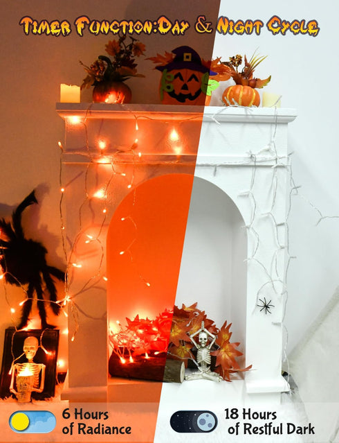 cshare 9.8ft 30LED Halloween String Lights Battery Operated With Timer - Orange Waterproof Lights for Outside
