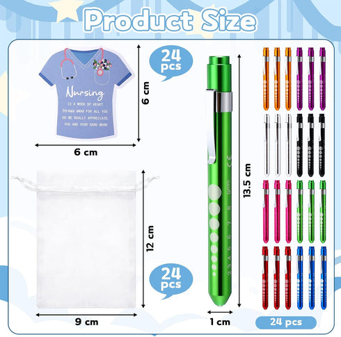 24 Pack 8 Lewtemi Penlight for Nurse Bulk LED Reusable Diagnostic Pen Light with Pupil Gauge Pocket Clip for Employee