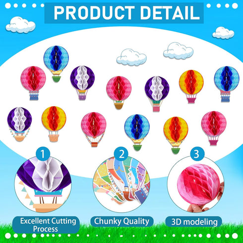 TaoBary 84 Pcs 3D Hot Air Balloon Honeycomb Bulletin Board Set with Caterpillars, Apple, Popcorn Cutouts for School
