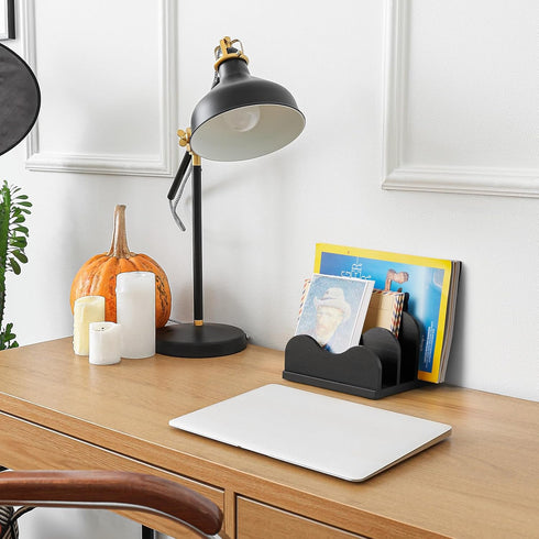 DRASTAR Mail Organizer Countertop, Letter Holder for Desk, 3 Slots Black Small File Holder for Home Office