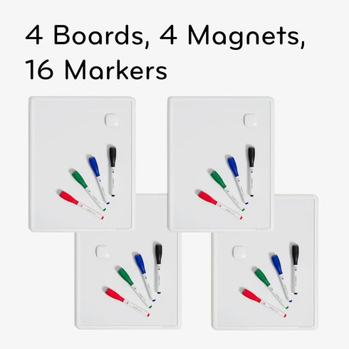U Brands Contempo Magnetic Dry Erase Board Bundle, 11”x14”, White Modern Frame, Includes 4 Boards and 16 Markers