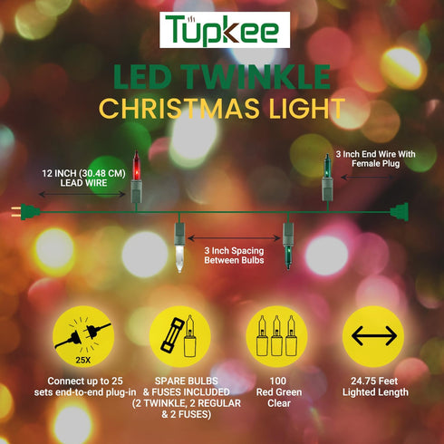 16 100 Bulbs 24.75 Christmas LED Random Twinkle Lights - of Twinkle - LED Red, Green, and Cool White Christmas Tree