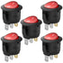Round Rocker Switch ON-Off SPST, 3 Terminals Red Light, 10A 250VAC, 5 Pack.