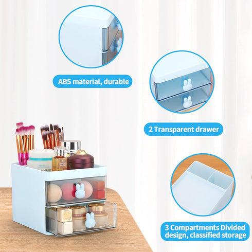 LETURE Small Desk Organizer With Drawer, Office Storage Box for Business Card, Pen, Pencil, Mobile Phone, Makeup