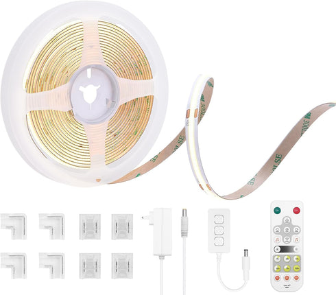 16.4ft/5m 4000K 24V Dimmable 2400LEDs CRI90+ COB Smart LED Strip Light - Natural White Strip Light with Remote Super