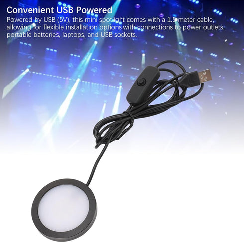 1.5m LED Round Light, Ultra Thin LED Puck Night Lights Aluminum Casing Under Cabinet Lighting USB Powered with Cable