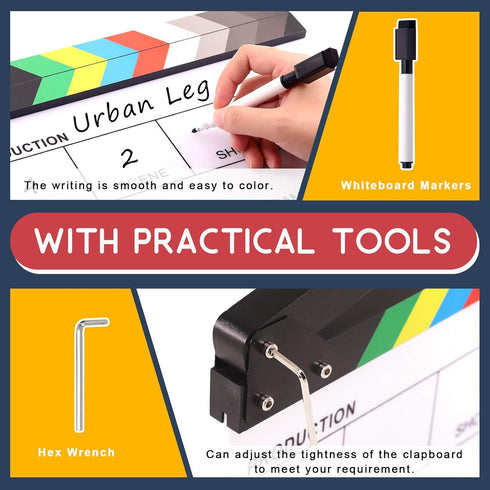 Hilitchi Film Movie Cut Action Board, Acrylic Plastic Slate with Color Sticks and 5 Whiteboard Markers