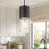 AD-24023-1P-BK Black Pendant Lights Kitchen Island, Modern Hanging Lights Fixtures with Cylinder Clear Glass