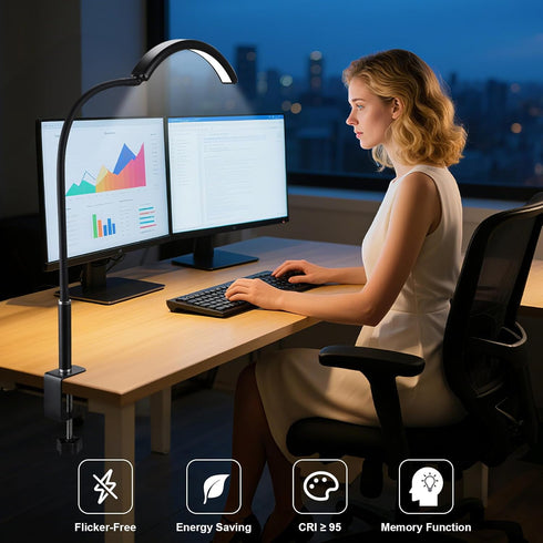 3 5 Professional Half Moon LED Desk Light for Nail Techs & Artists Flexible Gooseneck Lamp with Clamp, Color Modes
