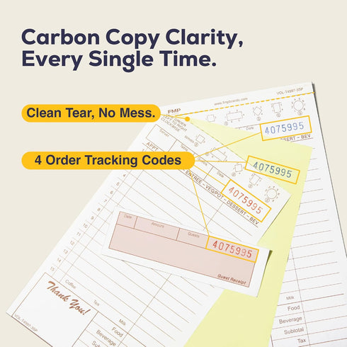 3 250 FMP Brands Part Carbonless Guest Checks Pads, Perforated Server Note Pads Paper Total sheets for Waitress Book
