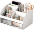 Desk Organizer with 6 Compartments and 2 Drawers, Plastic Makeup Organizer, Pen Holder for School, Home, Office