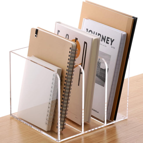 SANRUI Clear Acrylic Magazine File Holder with 3 Vertical Compartments for Office Desk Accessories