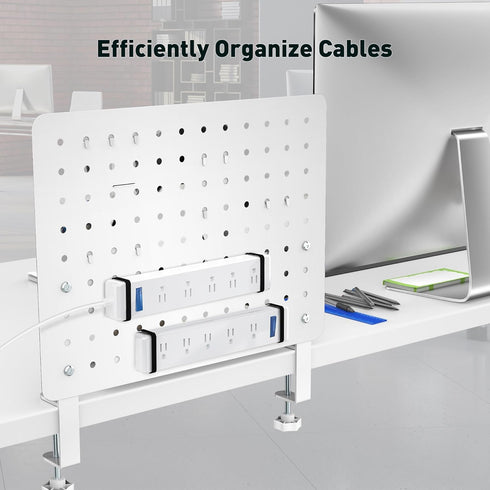 Clamp-on Desk Pegboard, Steel Desktop Organizer, Magnetic Metal Peg Board for Gaming & Office, No-Drill, White
