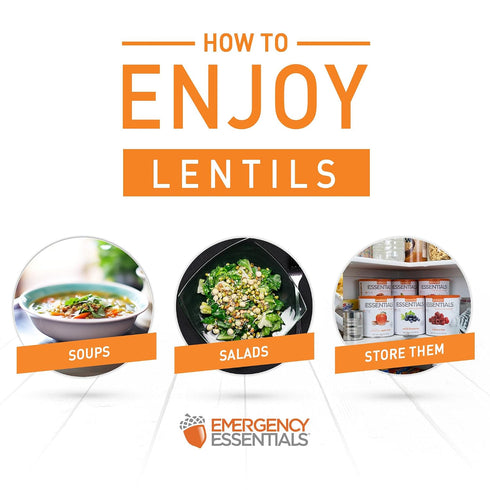 48 30-Year Emergency Essentials Lentils, Long-Term Emergency Food Supply, Servings, Shelf Life, High-Protein Vegetarian