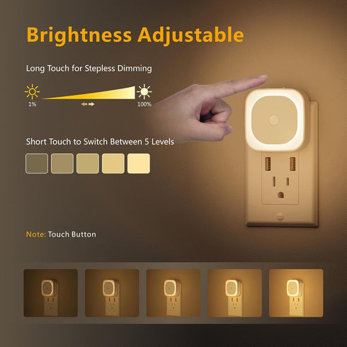 2 Pack Plug in Night Light, Motion Sensor & Dusk to Dawn Sensor, Dimmable Night Lights for Kids