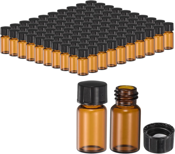 PATIKIL 2ml Amber Glass Vials, 100 Pack Leak-Proof Sample Vials with Screw Cap for Lab Storage
