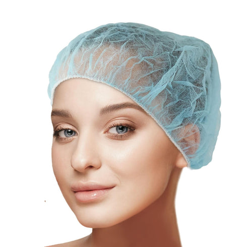 24" 100 Pack, 24" MEDICAL NATION Disposable Bouffant Caps Hair Net | Blue | Non-Woven, Non-Pleated Hairnets for Food