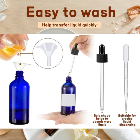 Tessco 20 Pack 3.4 oz Dropper Bottles, Empty Glass Bottles with Dropper Top Cap and Accessories for Oils