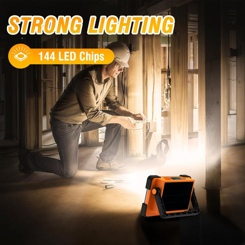 120W 144 10000LM 4 IP66 Solar Rechargeable Work Light, LED Led Work Light with Modes, Portable Flood Light with Stand
