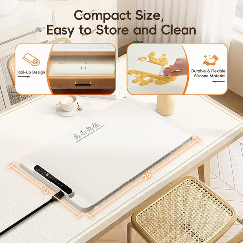 26'' 15'' 11-Temp Food Warming Mat, x Electric Silicone Warming Tray with Control & Timer, Child Lock, Portable Food