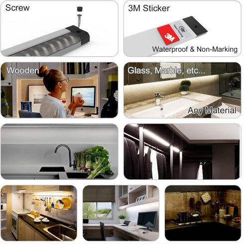 Counter 3Pcs 6500K 1350Lm Under Cabinet Lights Built-in ADIUSTABLE Cable LED Light Bar No Messy Wires! Touch Under