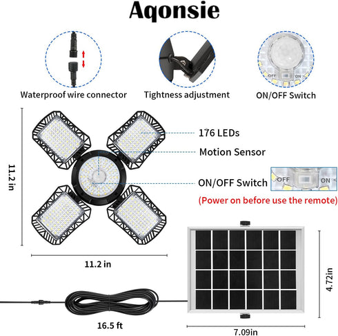 176LED 5 Aqonsie Solar Shed Light Outdoor Indoor, Solar Powered Motion Sensor Pendant Light Daytime Available, Solar
