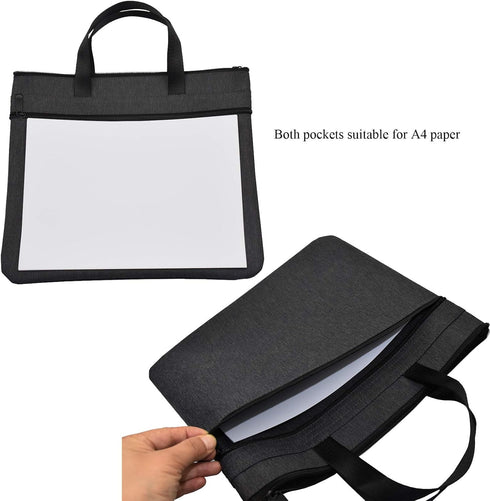 Enyuwlcm Black Waterproof Zipper Document Bag with Handle, Office Organizer Briefcase for Meetings