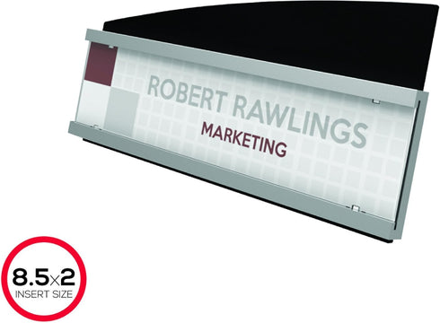 Deflecto Nameplate Sign Holder, Interior Image, Silver and Black, 8-1/2” x 2” (89105)