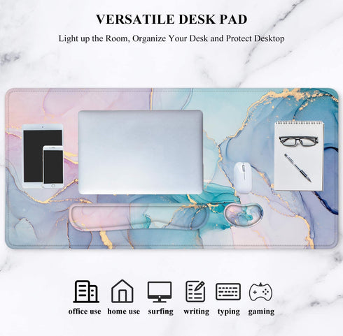 LATEEFAH Large Mouse Pad and Keyboard Wrist Rest, 4-in-1 Extended Desk Pad with Wrist Support for Office Home