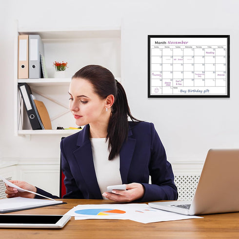 Umtiit Monthly Calendar Dry Erase Whiteboard, 13 x 17 inch, Black Wood Frame, Magnetic Surface for Planning, Schedule,