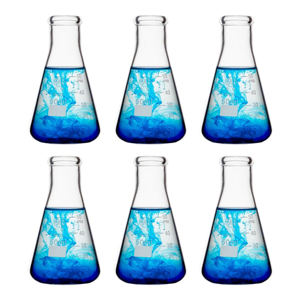 HUAOU 50ml Glass Erlenmeyer Flask Set, Narrow Mouth Graduated, 3.3 Borosilicate Glass, Pack of 6