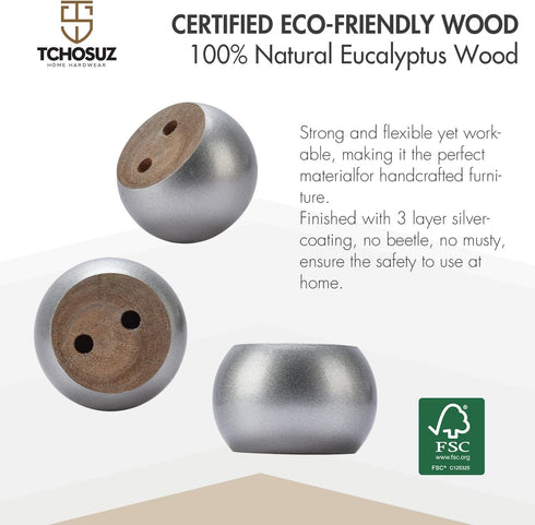 TCHOSUZ 2 inch 5cm Pack 4 M8 / Wooden Furniture Legs, of Silver Solid Wood Turned DIY Replacement Bun Feet with Hanger