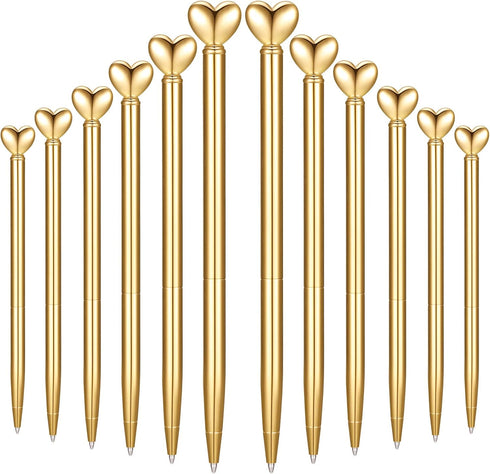 Chinco 12 Pieces Heart Shaped Pens, Black Ink Retractable Metal Decorative Ballpoint Pens for Women, Birthday Gifts