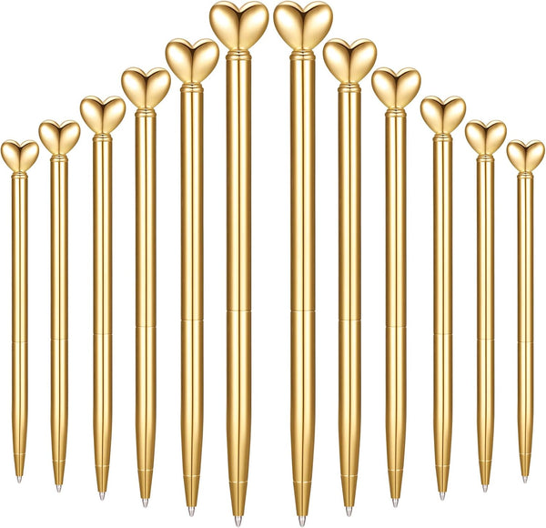 Chinco 12 Pieces Heart Shaped Pens, Black Ink Retractable Metal Decorative Ballpoint Pens for Women, Birthday Gifts