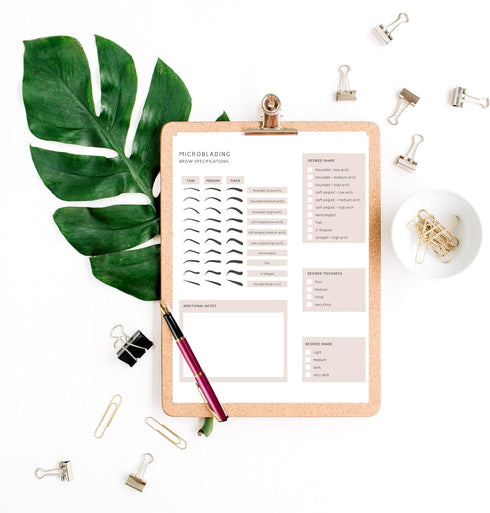 Microblading Client Paper Intake Forms, 100pk, 8.5 x 11” Paper Size, Consent Intake Consultation Aftercare, Brow Shape
