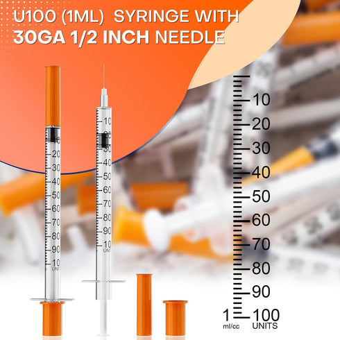 1ml/cc Syringe with Needle, 30 Gauge 1/2 inch Disposable Lab Dispensing Supplies Individually Wrapped, Pack of 25