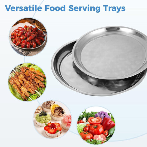 Sacolin 2 14 Inch 16 Inch Seafood Trays for Seafood Barbecue, Pcs Seafood Platter Round Trays, Stainless Steel Serving
