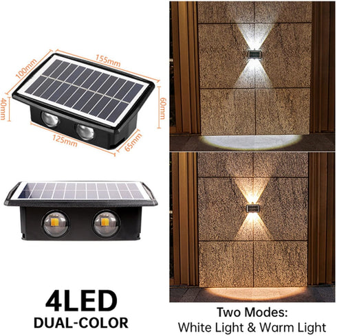 2 Pack, 4 ASLIDECOR Solar Wall Lights Up Down Led Solar Sconce,Waterproof Deck Fence Lighting for House Outdoor Decor