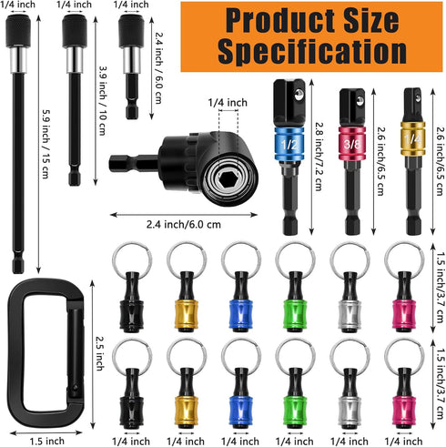 21Pcs 1/4 105 1/4 Bit Holder Cool Gadgets, Windspeed Quick Release Bit Holder Keychain for Impact Driver with Degree