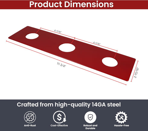 3 Hole Escutcheon Deck Repair Plate for Kitchen or Bathroom Faucets - Universal Fit, 12 Inches, 14GA Steel Sink Cover