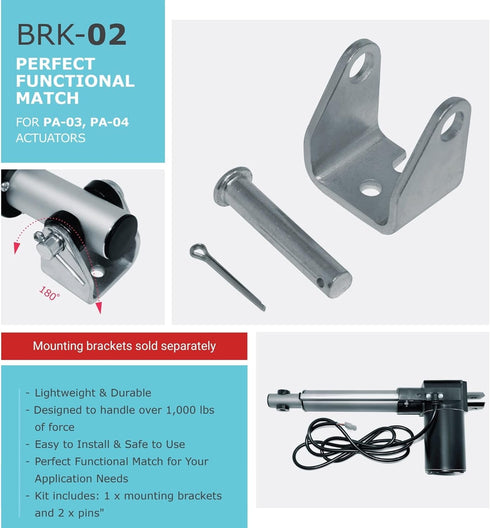 Progressive Automations U-Shape BRK-02 mounting Bracket for Linear Actuator, Made with Iron Steel, Compatible with Linear Actuator Model PA-03, PA-04, PA-04-HS, PA-QR1, PA-TS1
