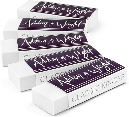 Classic Eraser by Ashton and Wright - Pack of 5, Latex Free Plastic Rubber, White