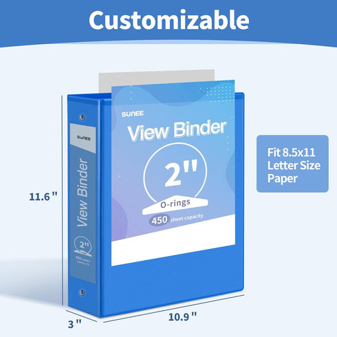 SUNEE 3 Ring Binder 2 Inch, Clear View Binder Three Ring PVC-Free, Fits 8.5x11 Inches for School or Office Supplies,