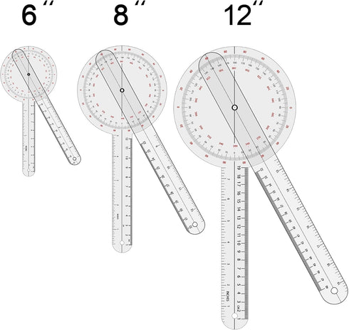 Goniometer Set 2-3 Pieces 12", 8", 6" / 360 Degree Measuring Tool