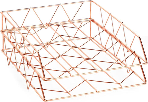 Paper Junkie 2 Pack Metal Rose Gold Desk Organizer, Letter, File, and Document Holder (10 x 12 in)