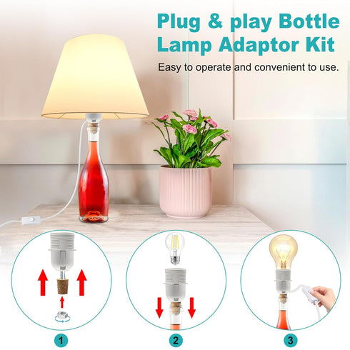 Puanticn E26 8 3 DIY Bottle Lamp Kit, Lamp Kits for Do it Yourself, Edison Screw Bottle Lamp Holder Adaptor with Ft