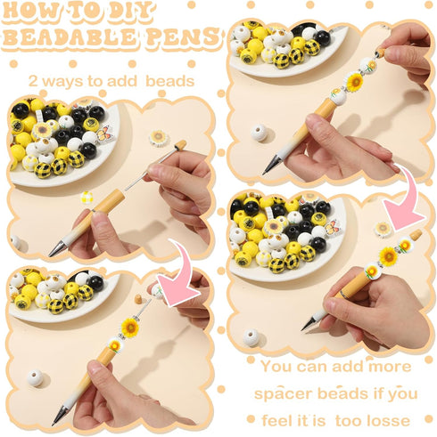 Colarr 24 Sets Plastic Beadable Pens, DIY Making Kit, Assorted Bead Pens for Crafts, Office, School Gifts