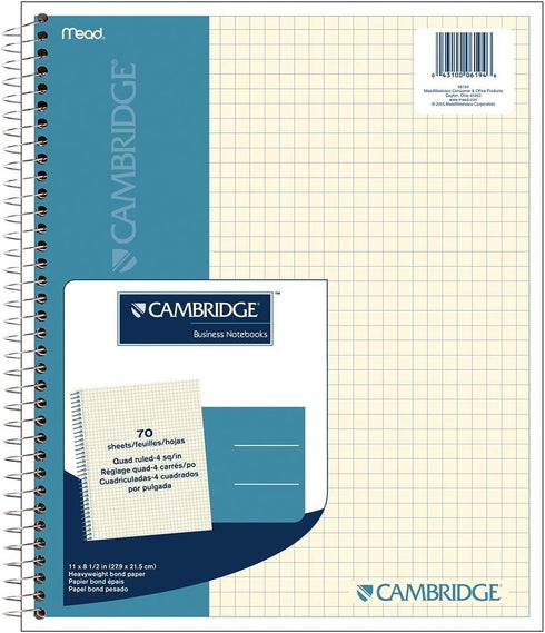 Cambridge Quad Wirebound Notebook, 70ct (06194), Pack of 6